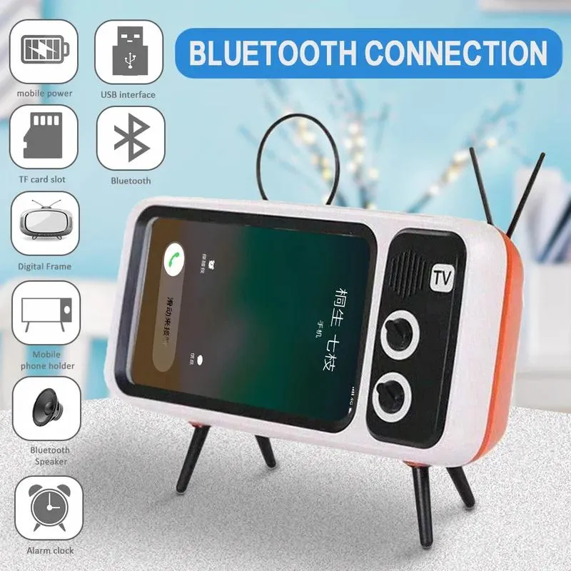 Högtalare trådlöst högtalare retro tv mini bärbar Bluetoothcompatible bashögtalare telefonhållare stand bluetooth högtalare retro fotoram