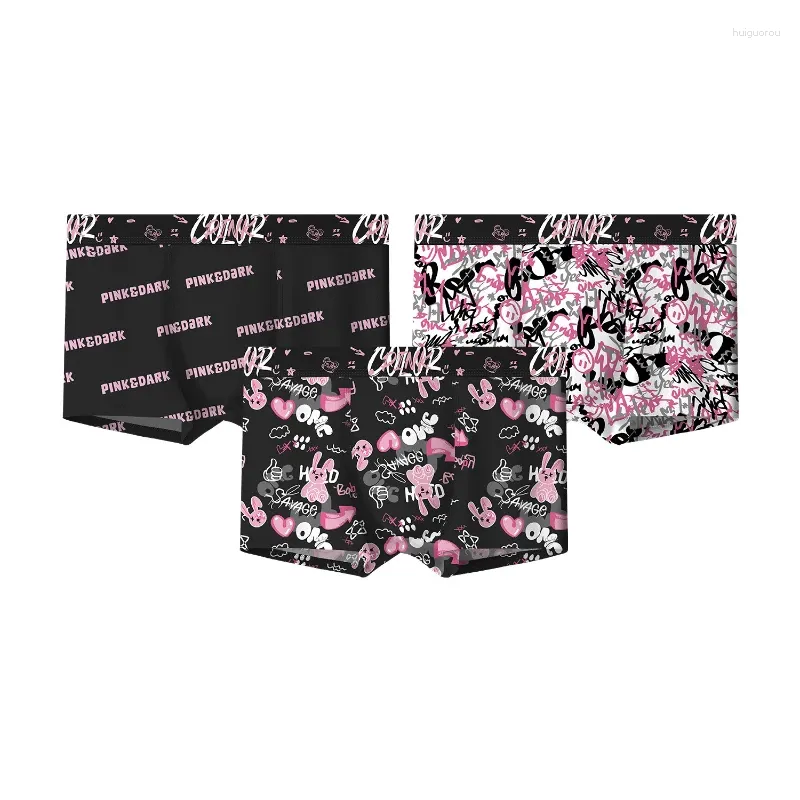 Underbyxor Summer Men's Underwear Ice Silk Black Pink Breattable Antibacterial Crotch Mid midja Fyra hörn för män