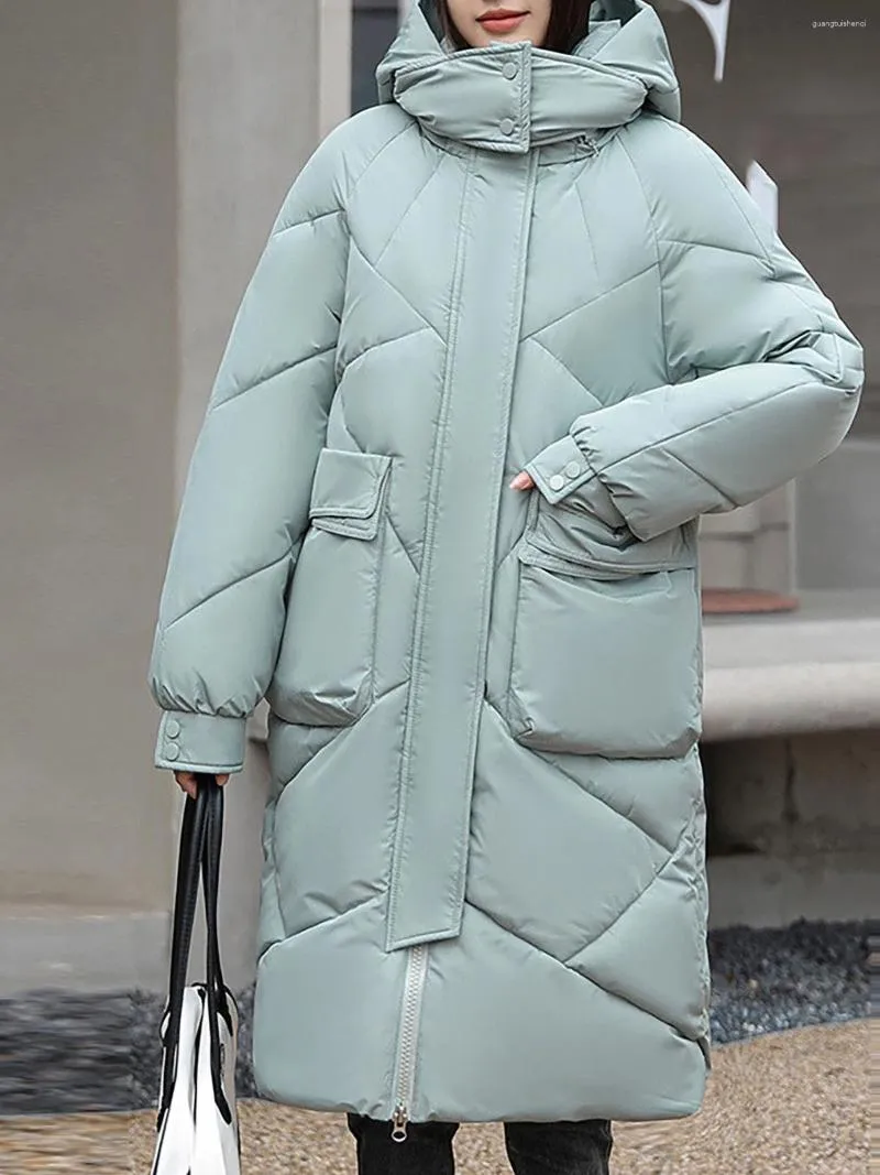 Trenchs de femmes manteaux 2024 manteau d'hiver femmes doudoune en coton ample grande épaisseur mi-longueur version vêtement d'extérieur à capuche pardessus chaud parkas