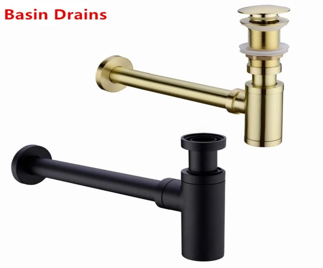 Materiali in ottone Lavabo da bagno Rubinetto per bottiglia Sifone Kit di scarico TRAPPOLA di scarico Scarico pop Deodorizzazione Oro spazzolatoNeroBronzoCromo8338211