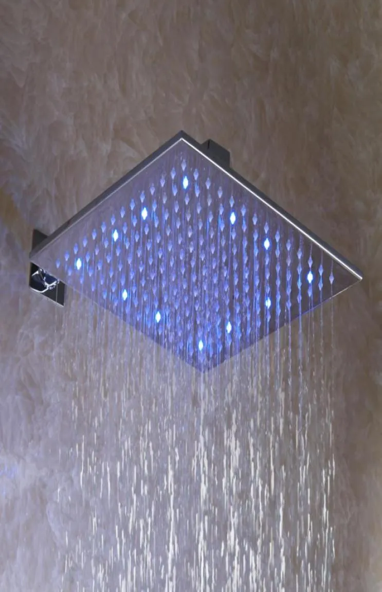 Cabeça de chuveiro de chuva LED suspensa quadrada cromada de 12 polegadas D00329006478