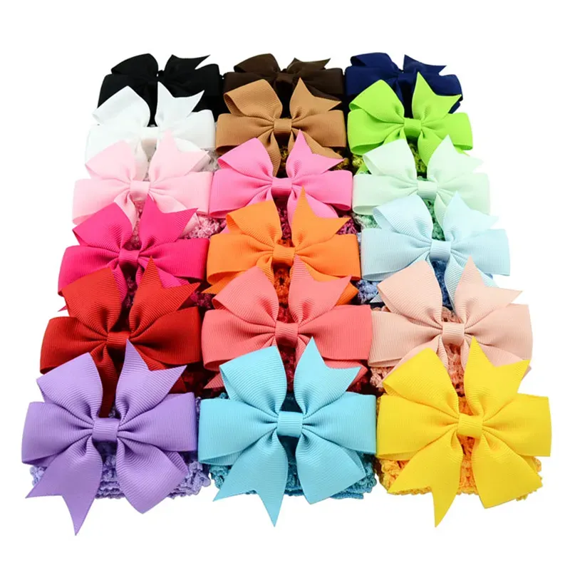 Baby Girls Headbands Detachable Hair Clips Infants Elastic Bowknot Hairband wide Solid Bows With Clip Headwrap Hair Accessories BJ