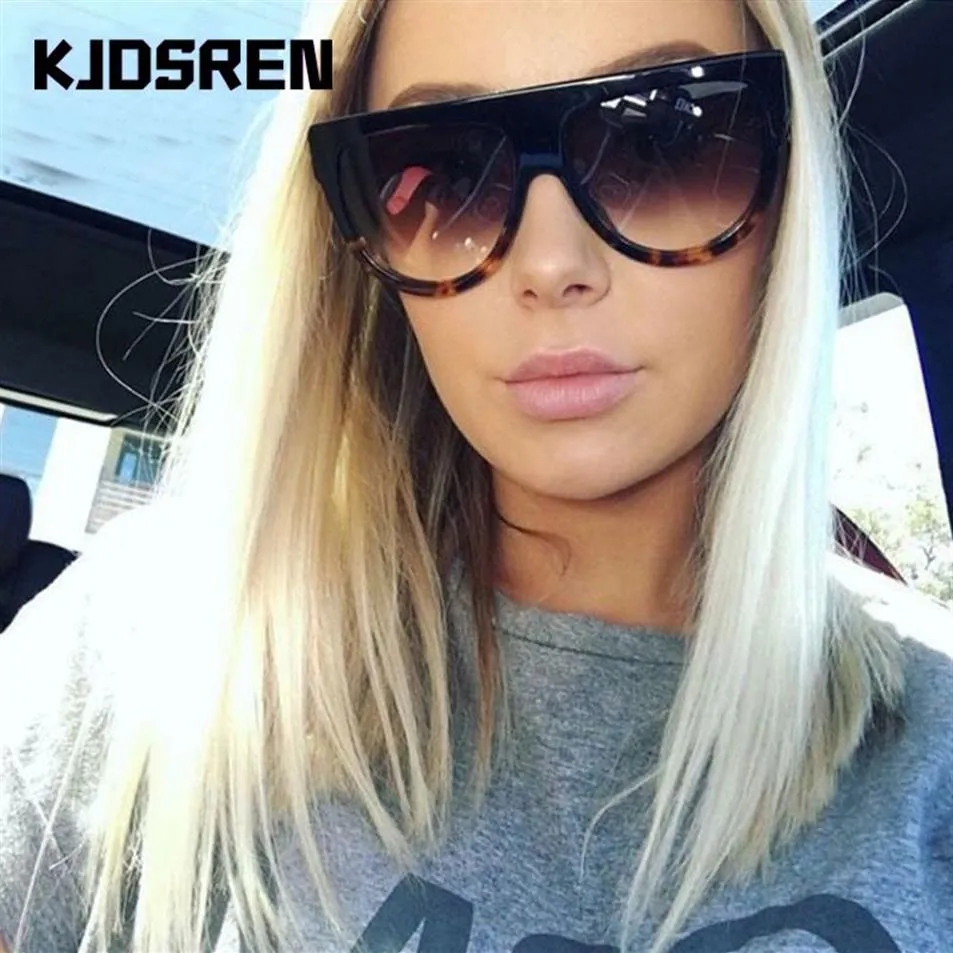 KJDSREN marque 2020 lunettes de soleil femmes dégradé lentille noir léopard plat dessus surdimensionné ombre bouclier dames lunettes de soleil ombre Oculos281z