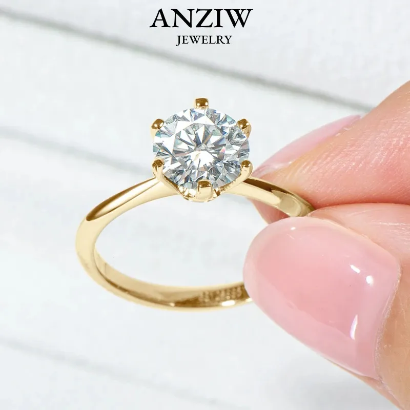 Anziw 3.0ct Solitaire Ring Yellow Gold Plated 2CT Engagement Wedding Ring Band 925 Silver Certified SMYELLT FÖR KVINNOR 240109