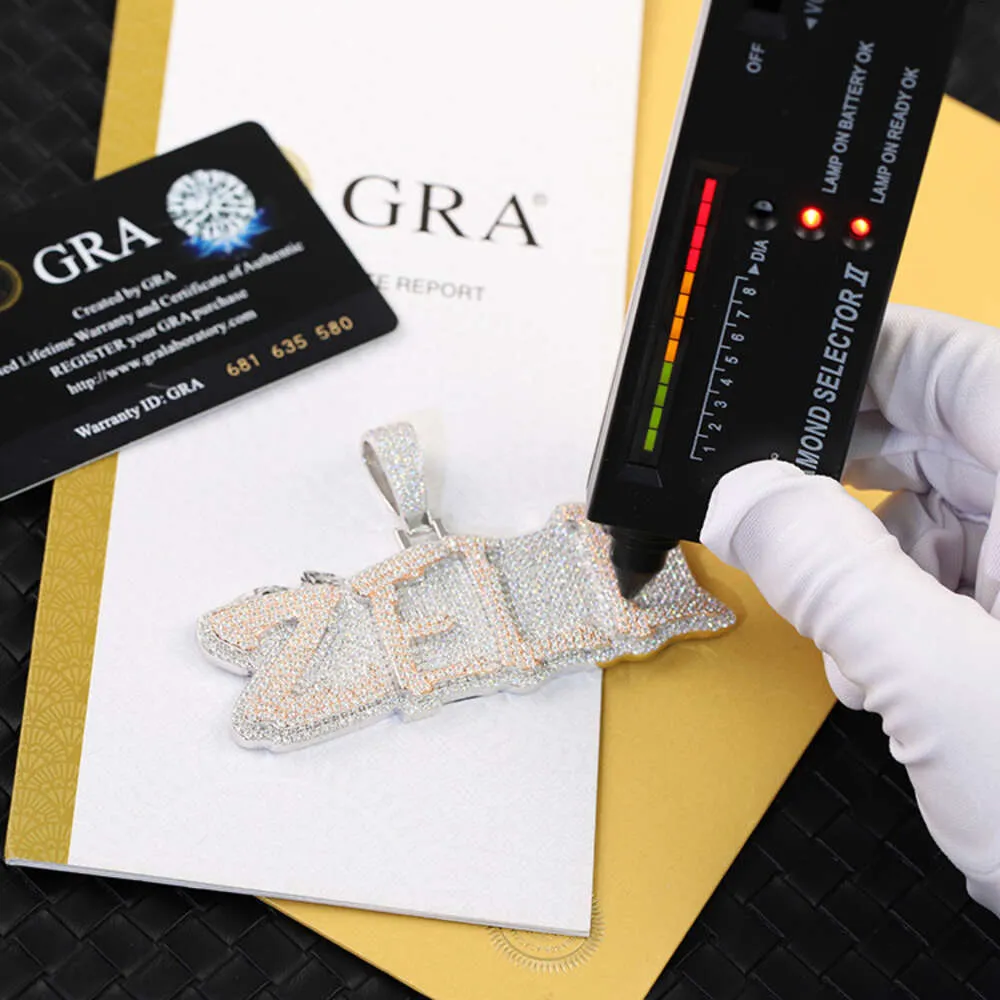 Novo personalizado pingente de moissanite passa diamante testador carta vvs hiphop jóias prata 925 nome corrente gelado para fora pingente colar masculino