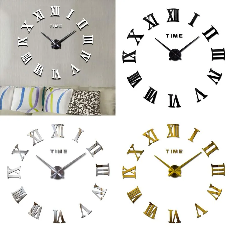 Horloges murales 3D horloge miroir créatif bricolage surdimensionné livraison directe Otylj