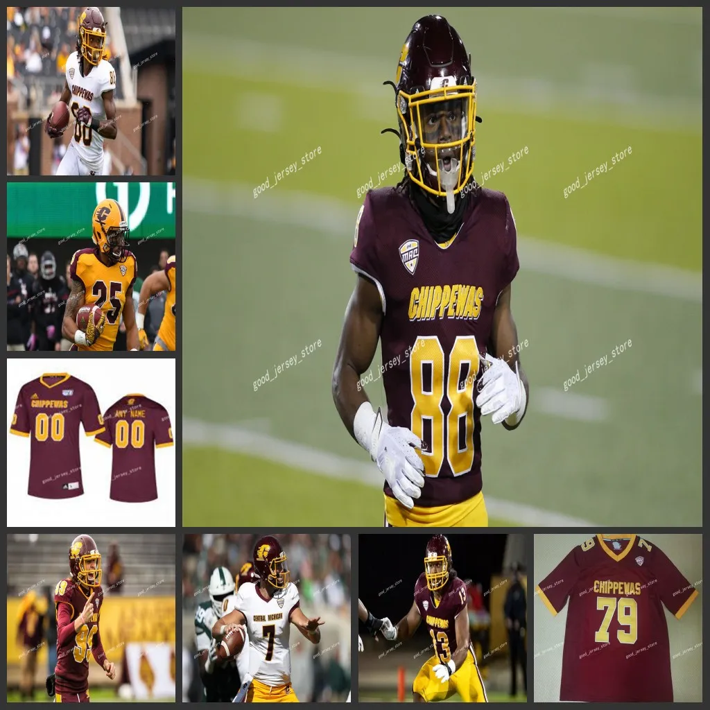 Maillot de football Central Michigan Chippewas Lawaia Brown Maurice White Kyle Moretti Bruno Guberinich Marion Lukes Jonah Pace Maillots personnalisés pour hommes Central Michigan