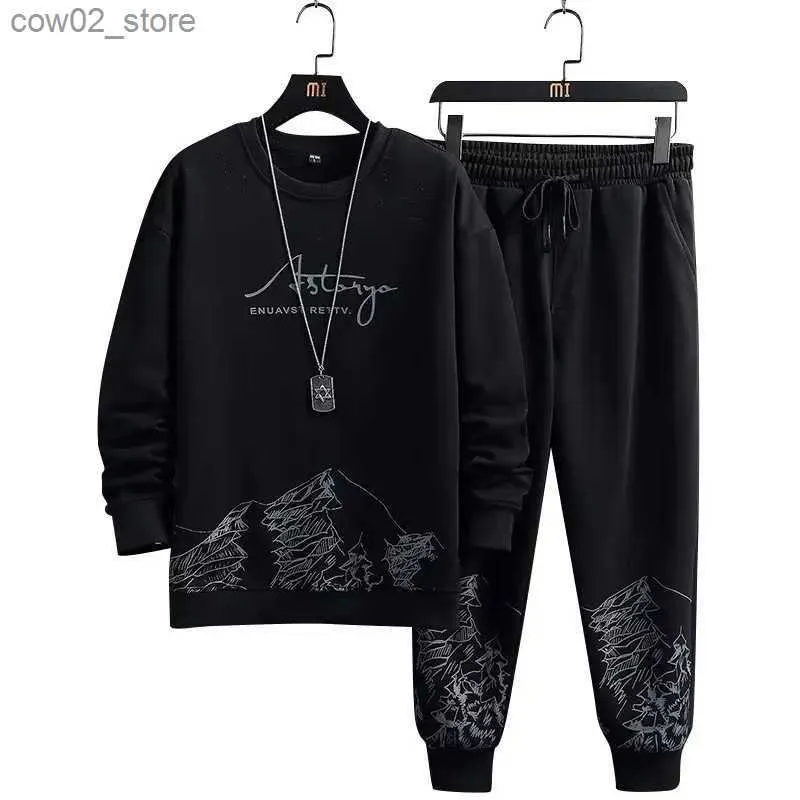 Men's Tracksuits Harajuku Casual Hoodies For Men Vintage Elegant Pullovers Jerseys High Quality Y2k Streetwear 2 Piece Set Oversized Clothing Q230110