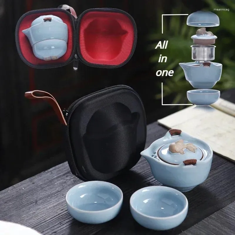 Service à thé en céramique tout-en-un, théière chinoise, Mini tasses, sac Portable, fournitures de voyage, accessoires pour la maison Kiechen