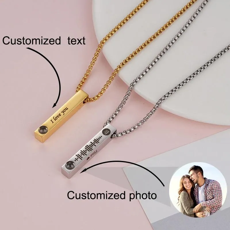 Colliers personnalisé Projection Photo Bar collier personnalisé texte cadeau commémoratif pour lui papa petit ami cadeau bijoux 2023