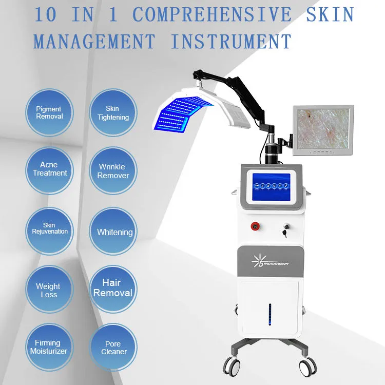 Verbeterde 10 in 1 fotodynamische therapie 7 LED-kleuren Huidverjonging Whitening Fijne lijn Rimpels gladmaken Anti-aging dermabrasie-apparaat