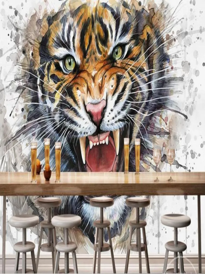 Murais de parede 3d papel de parede pintado à mão tinta aquarela super pintura tridimensional tigre papel de parede decoração de casa3683265