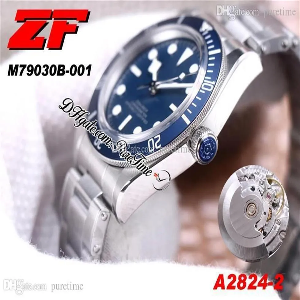 ZF Fifty Eight 39mm A2824 Reloj automático para hombre Marcadores blancos azules Dail Pulsera de acero inoxidable PTTD 79030 Edición Puretime N187B