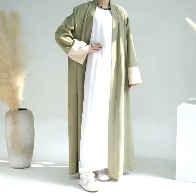 Vêtements ethniques Patchwork Dubai Abaya Poignets larges Poches latérales Kimono Femmes musulmanes Islamique Élégant Hijabi Outwear Ramadan (Pas d'intérieur)