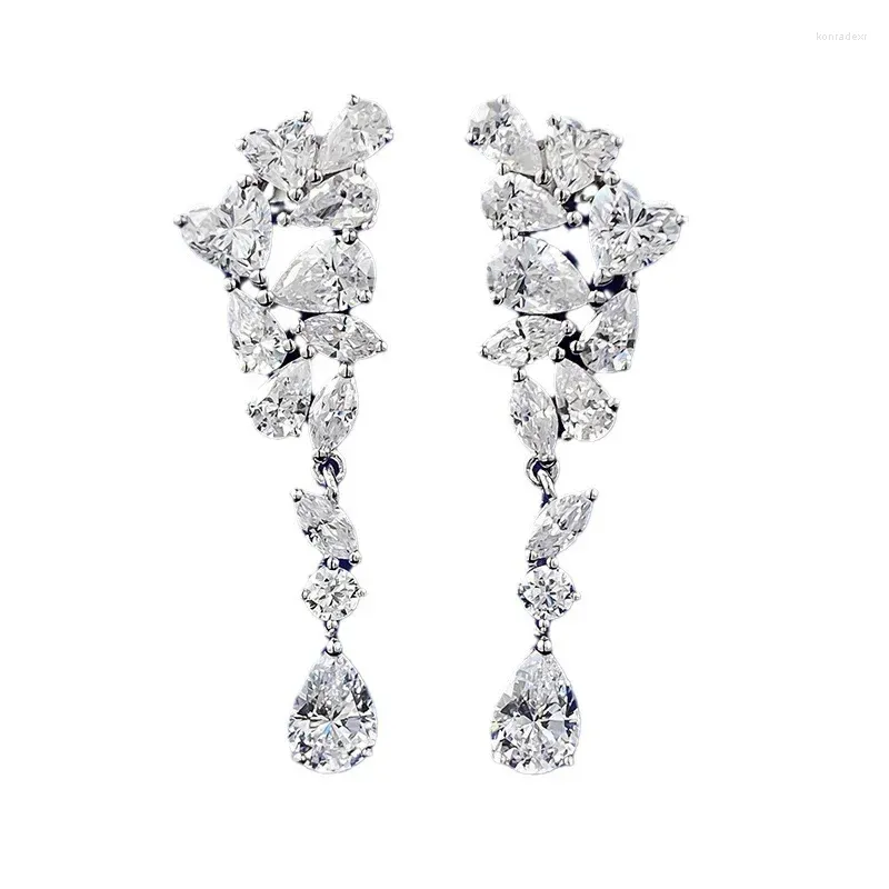 Stud Earrings Spring Qiaoer 925 Sterling Silver Marquise Cut Lab Sapphire Gemstone Sparkling Flower Drop Gifts Jewelry