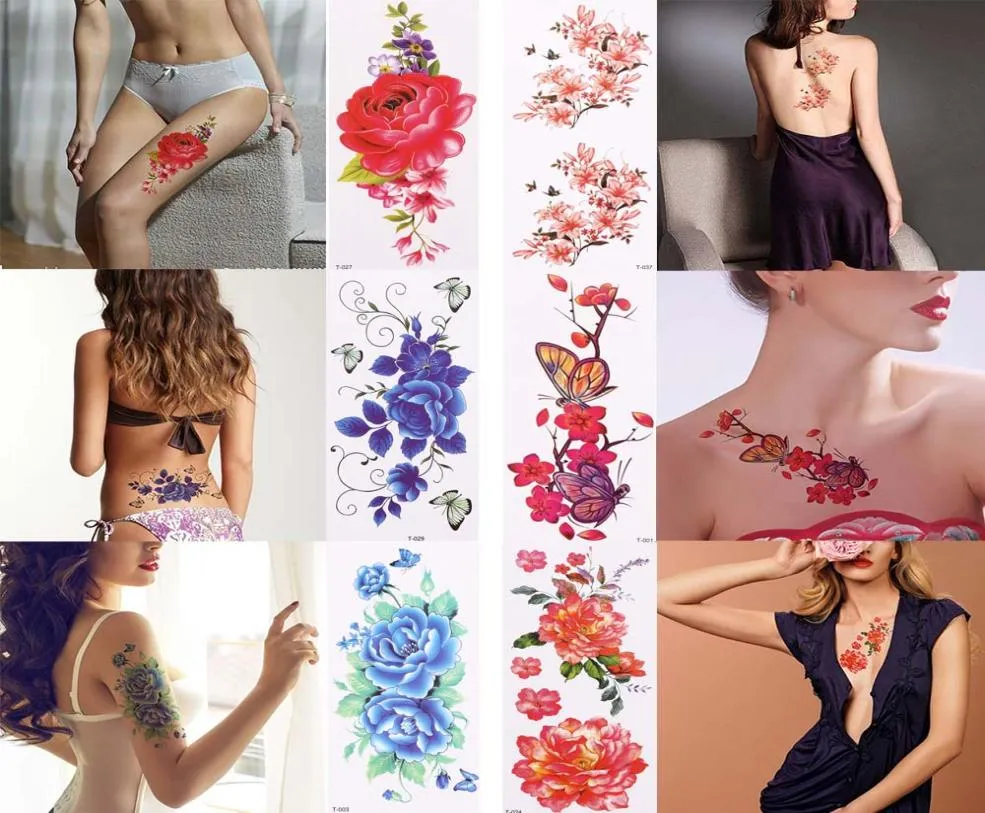 1 st 3D Life Rose Flower Sex vattentät tillfälliga tatueringar kvinnor Flash Tattoo Arm axel stora blommor klistermärken5601268