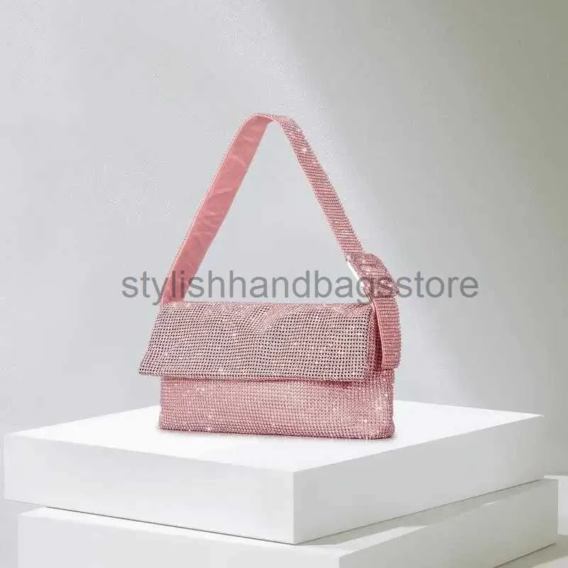 Totes Luxe Rhinone Dames Schoudertassen Designer Diamanten Flap Dame Handtassen Glanzend Kristal Mesh Avondfeest Portemonnees Dames 2023stylishhandbagsstore