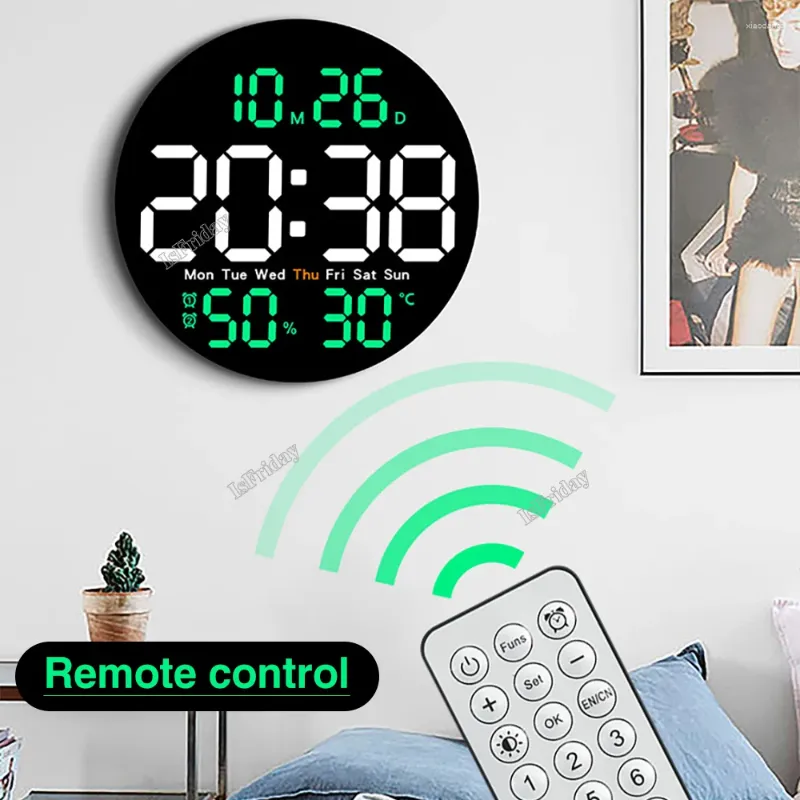 Horloges murales 10 pouces LED horloge numérique avec télécommande température humidité date semaine affichage compte à rebours minuterie décor à la maison