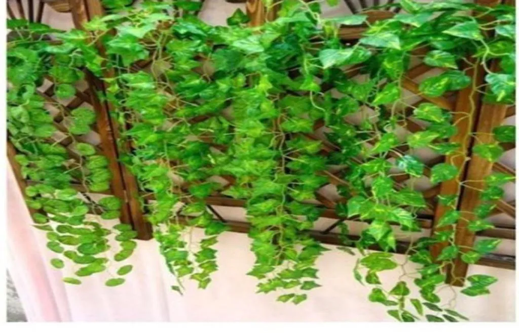 200 cm de longitud Seda artificial Simulación de plástico Enredaderas trepadoras Hoja verde Ivy Rattan para decoración del hogar Bar Restaurante Decoración 4701249