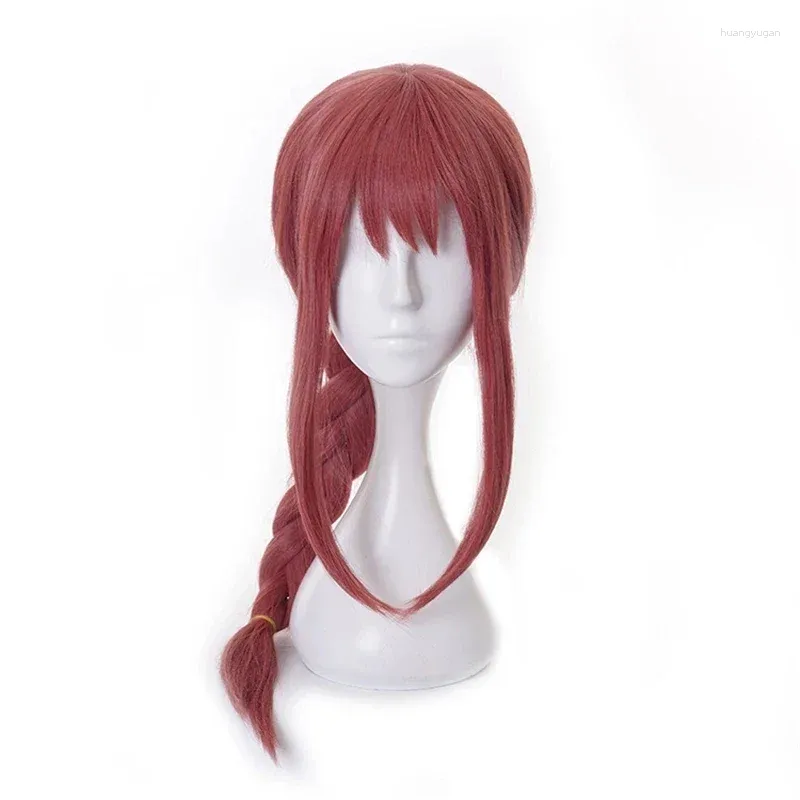 Party Supplies Makima Cosplay Wig Anime Chainsaw Man Long Pink Braided Synthetic Hair Role Play Halloween Wigs Cap