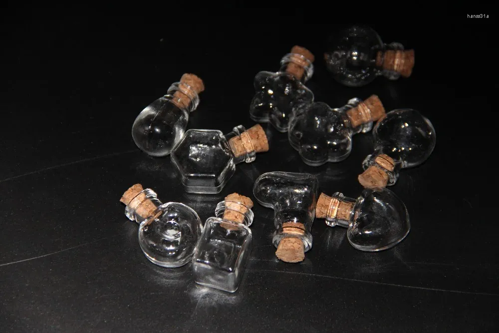 Flaskor blanda mini glas med kork små burkar som önskar armband hängsmycken gåvor drift vial bröllop gåva 10 st