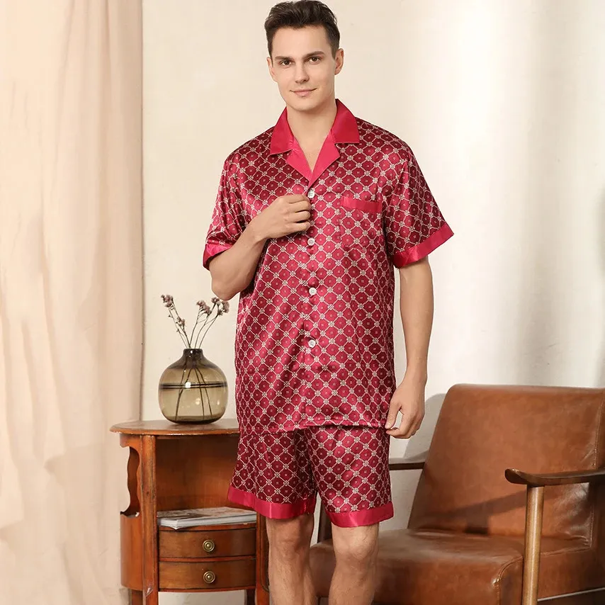 Printemps été hommes imprimer 2 pièces vêtements de nuit SXXL pyjamas amples ensembles décontractés à manches courtes Shorts vêtements de nuit mode maison vêtements 240110