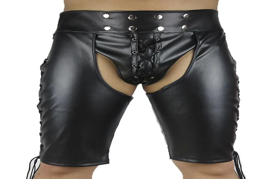 Plus Size Zwart Kunstleer Fetish Wear Mooning Slips Volwassen Spelletjes Flirten Speeltjes voor Koppels Sexy Shorts Sex Producten nieuwe 1794300193