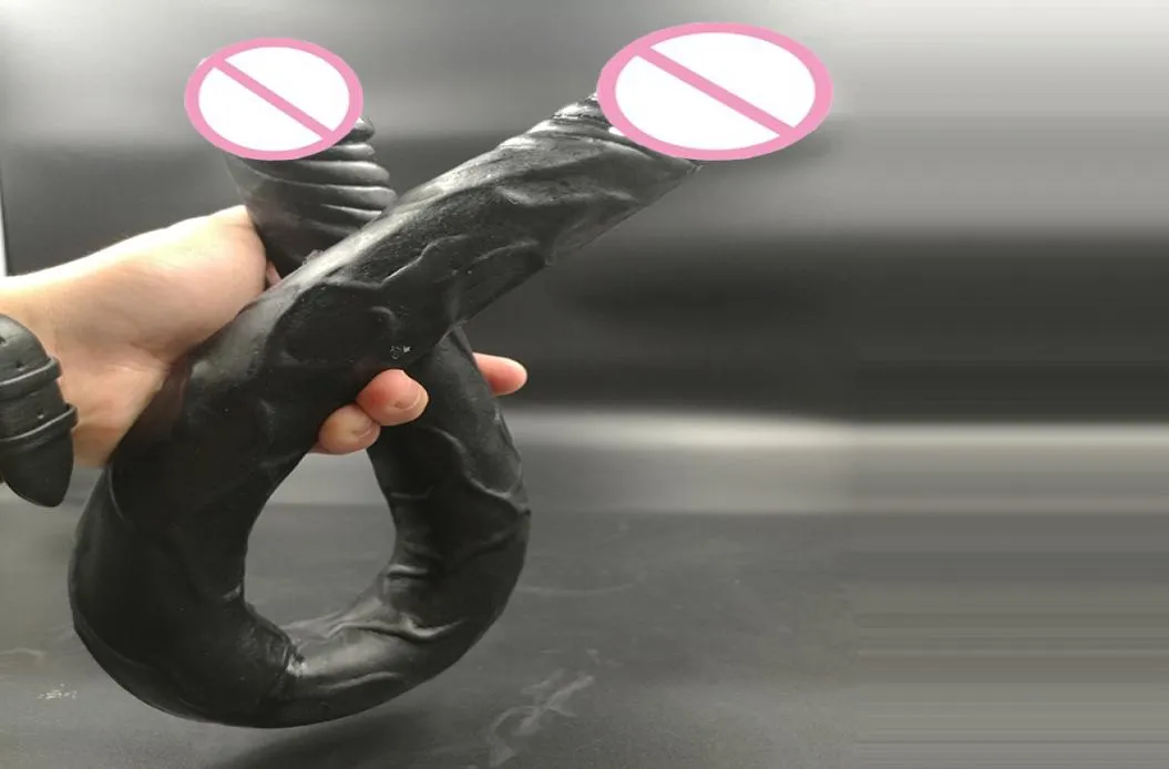 Sexprodukter svart flexibel stor dubbel dildo lång mjuk dubbel dildo dong penis lesbisk dubbel penis dubbel penetration dildos y25372803