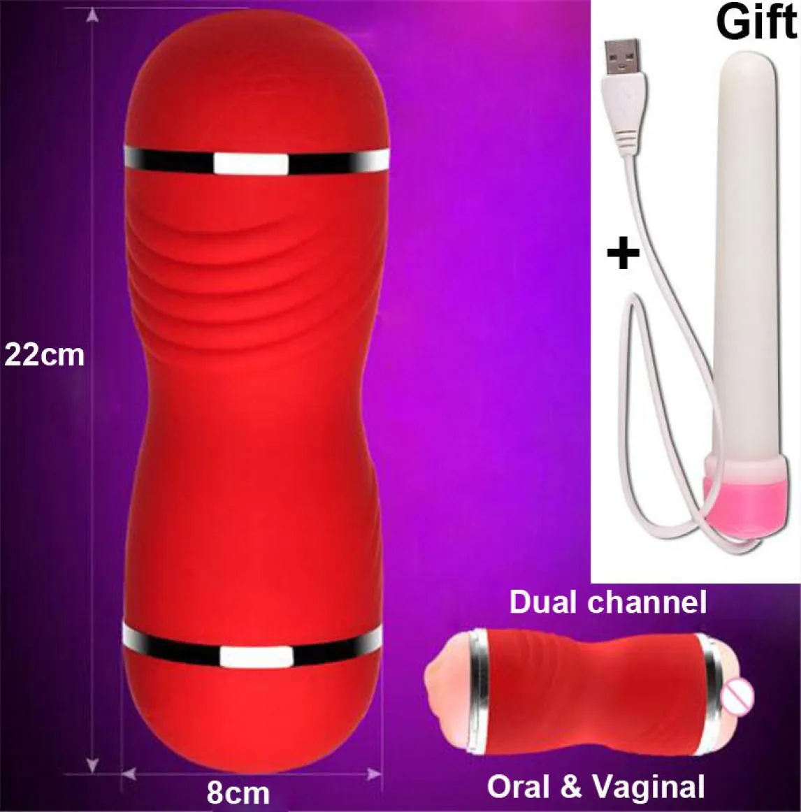 Dual Channel Male Masturbator For Man Oral Sex Machine Pocket Realistic Vagina Real Pussy Pump Erotic Toys For Men Blowjob J1905199312806