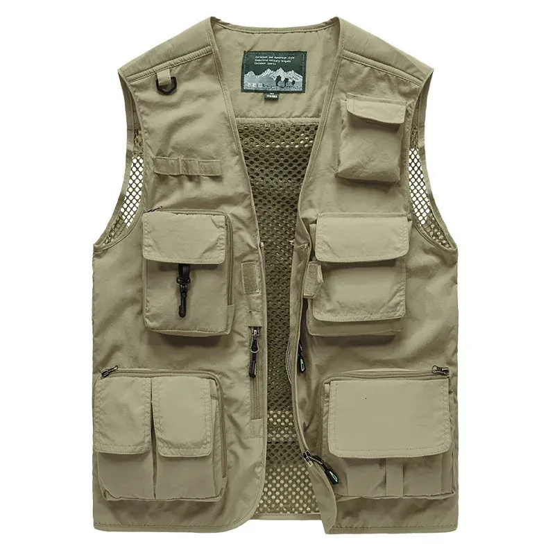 Multi Pockets Summer Mens US Tactical Hiking Fishing Vest Pographer Waistcoat Mesh Cargo Sleeveless Jacket Tool 6XL 240109