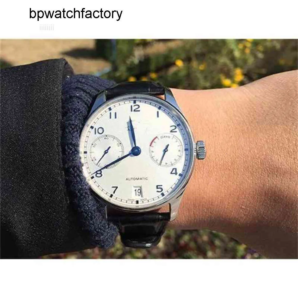 DHgate IWC Portuguese Mens 40mm Silver Stainless Steel Automatic Watch with Santoni Black Leather Band Watches