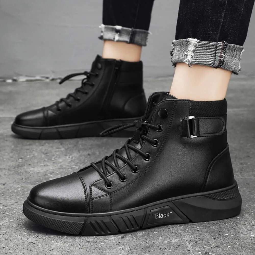 Novo clássico preto tornozelo homem estilo britânico sapatos de couro de alta qualidade para homens moda elástica ao ar livre antiderrapante botas masculinas