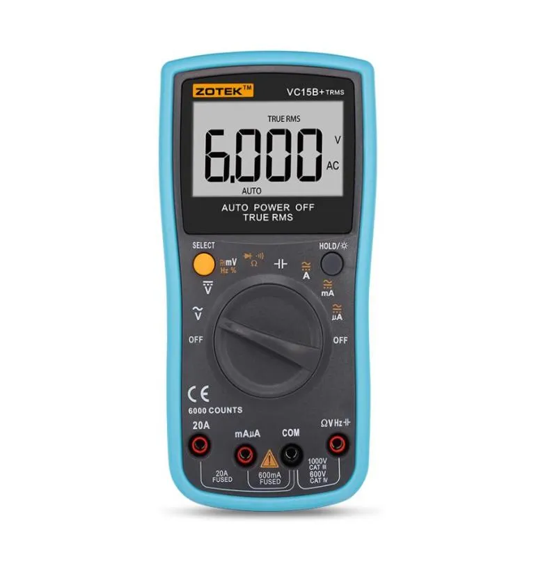 Zotek VC15BAUTOMATIC RANGE DIGITALTER MULTIMETER لشاشة كبيرة شاشة LCD عرض RMS TRUE DERECENCY DIRATION 6000 WORD DISPLAY1281442