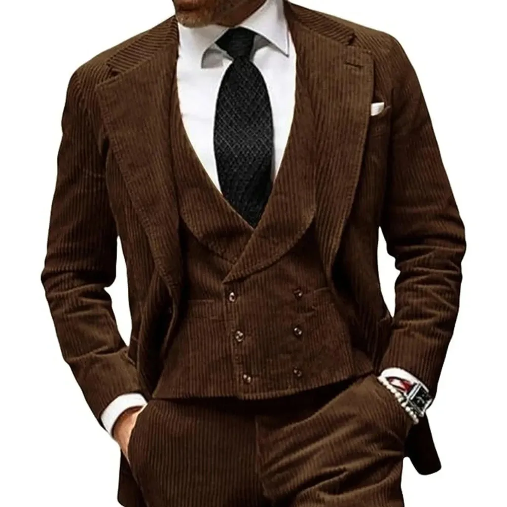 Traje de 3 piezas para hombre, chaleco, pantalones de invierno, Blazer para hombre, conjuntos de chaqueta, esmoquin de Tweed para padrinos de boda, chaqueta, pantalones, chaleco 240110