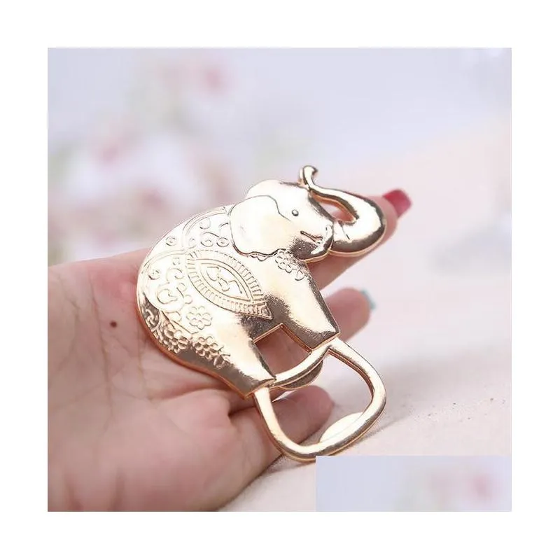 Outros suprimentos de festa festiva 100 pcs desenhos animados banhados a ouro sorte elefante abridor de garrafa favores de casamento recepção decoração lembranças dhhym