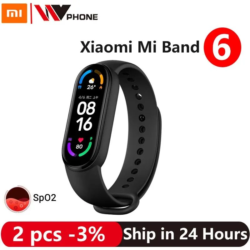 デバイスXiaomi Mi Band 6スマートブレスレット5カラーアモールスクリーンMiband 6血液酸素フィットネストレーカーBluetooth防水スマートバンド