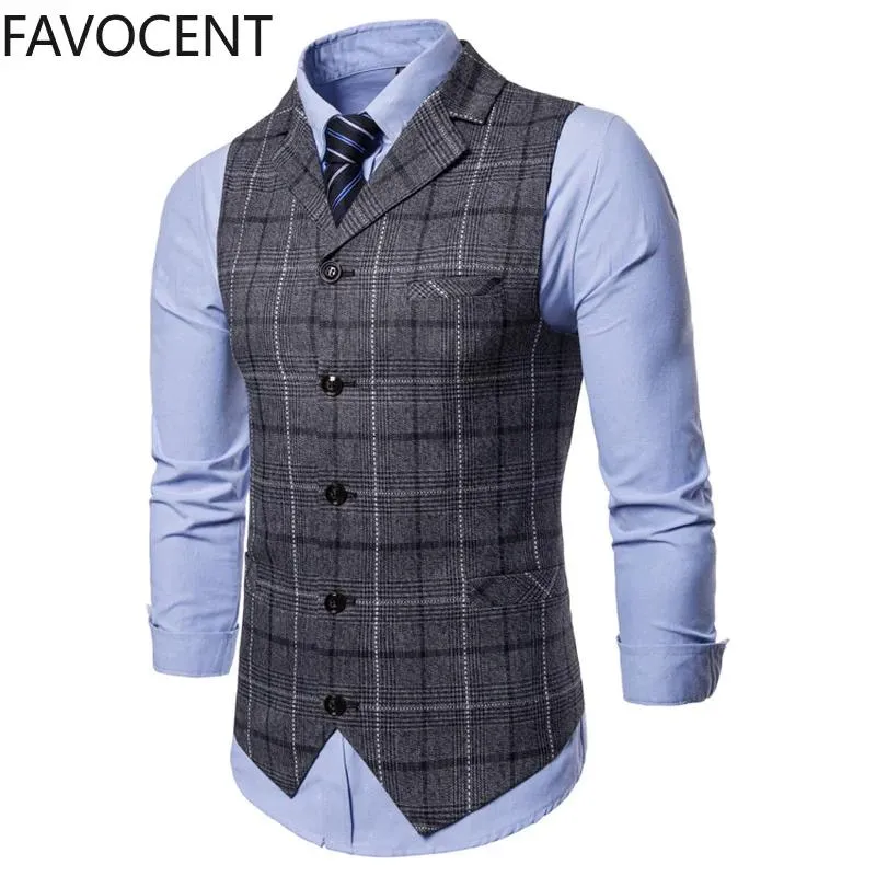 Shapers New Mens Gilet Casual Business Men Suit Gilet Maschile Lattice Gilet Moda Uomo Gilet senza maniche Gilet Smart Casual Top Grigio Blu