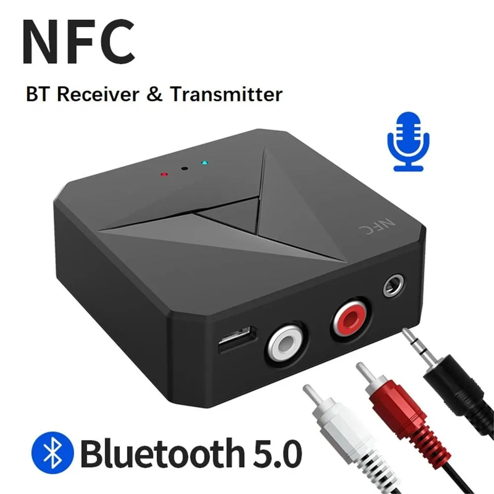 Connectors BluetoothCompatible 5.0 Mottagare sändare 3,5 mm A2DP/AVRCP Musik Trådlös ljudadapter Ring MIC NFC Car Kit för TV Auto On