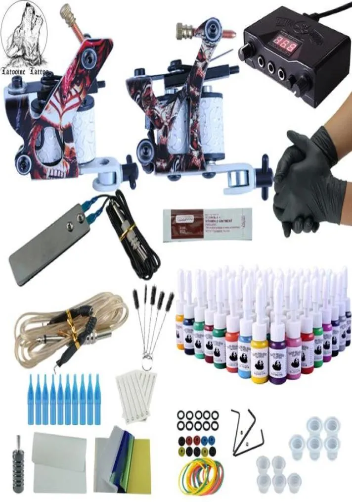 Complete Tattoo Kit 2 guns Immortal Color Inks Power Supply Tattoo Machines Needles Accessories Kits Permanent Makeup Kit7982292