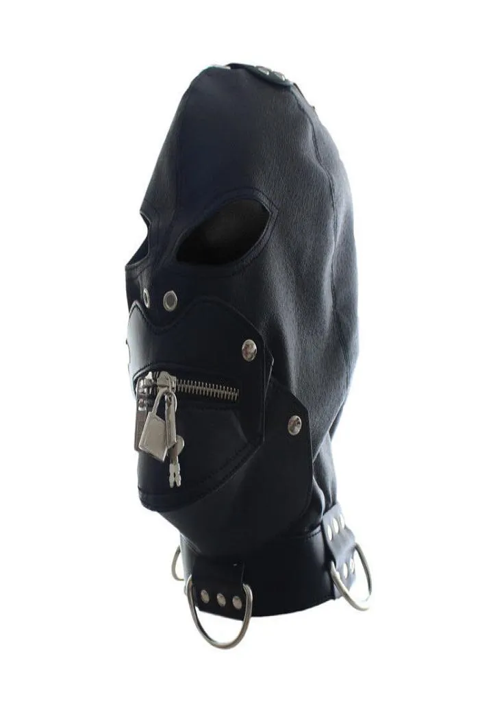 US nouveau Sexy fermeture éclair Gimp tête masque retenue capuche Faux cuir harnais fétiche R1721352397