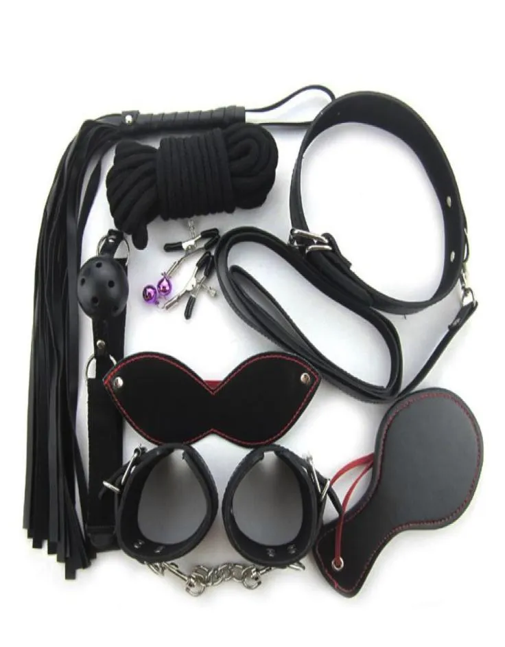 8pcs Kit Bondage Rope Set Collar Whip Hand s Ankle Eye Mask Black Fetish Restraints SM Sex Toys Y181024054364941