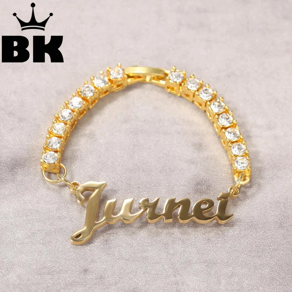 Bracelets THE BLING KING Stainless Steel Custom Name Plate Charm Alloy 3mm Tennis Chain Child Bracelet Anklet Cute Jewelry Gift For Baby