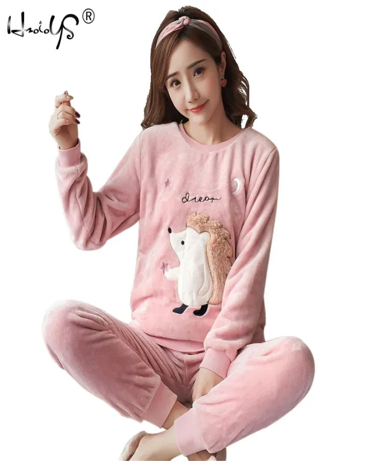 Women039s Pajamas Autumn and Winter Women Long Sleeve Sleepwear Flannel Warm Lovely Top Pants Pajamas Female Pyjama Y2001075801198