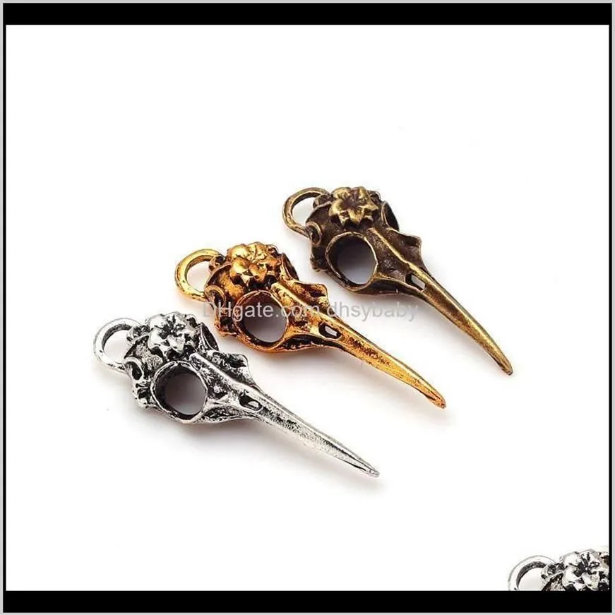 Charms hel- tre färger mode vintage metall zinklegering 3d skalle fågelhuvud passar smycken gör hänge charms 16 st parti 709256z