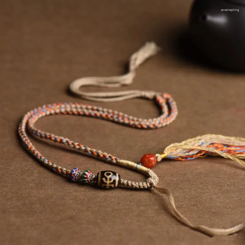 Anhänger Halsketten Tibetischer Stil DIY Handgewebtes Seil Schlüsselbeinkette Lanyard Damen South Red Smile Buddha Kleine Achat Halskette