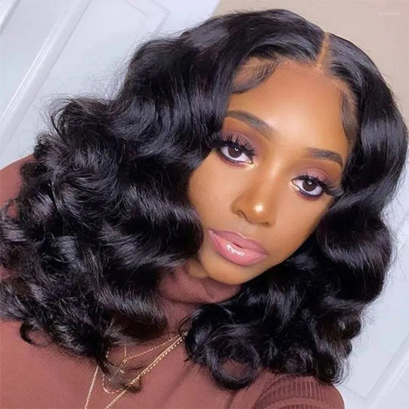 Spiral Curl 13x4 koronkowe frontalowe ludzkie włosy peruki Brazylijskie krótkie głębokie kręcone bob Wig Bluko luźna fala Remy Natural