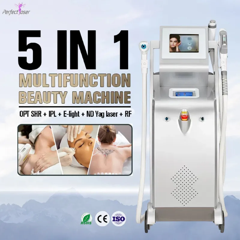 5 I 1 Multification IPL ELIGHT MASKIN ND YAG LASER Hårborttagning Tatuering Borttagning Professionell Snabb smärtfri permanent två pekskärmar