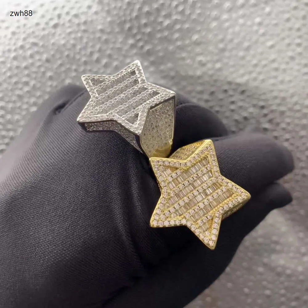 Anel de baguete de hip hop e hip hop, anel de estrela de diamante de cristal para homens, cantor de rock