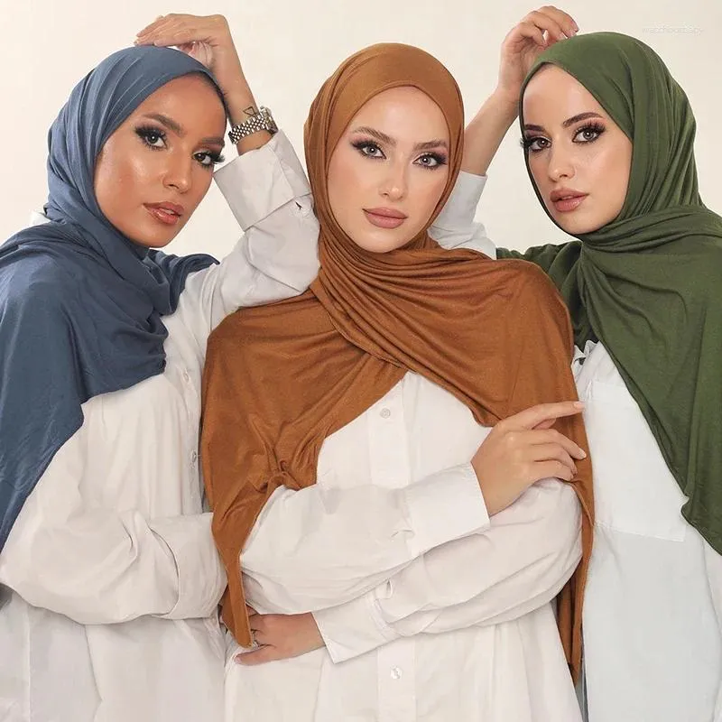 Halsdukar 2024 Kvinnor Modal Cotton Jersey Hijab Ramadan Fashion Plain Soft Long Turban Scarf Shawls Islamiska damer Huvudduk Bandana