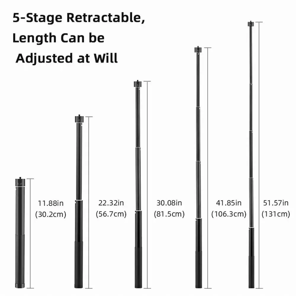 Monopiedi 5 sezioni Selfie Stick in alluminio Monopiede allungabile con 1/4 di vite per GoPro Insta360 X3 / ONE X2 / RS Osmo Action Action Camera